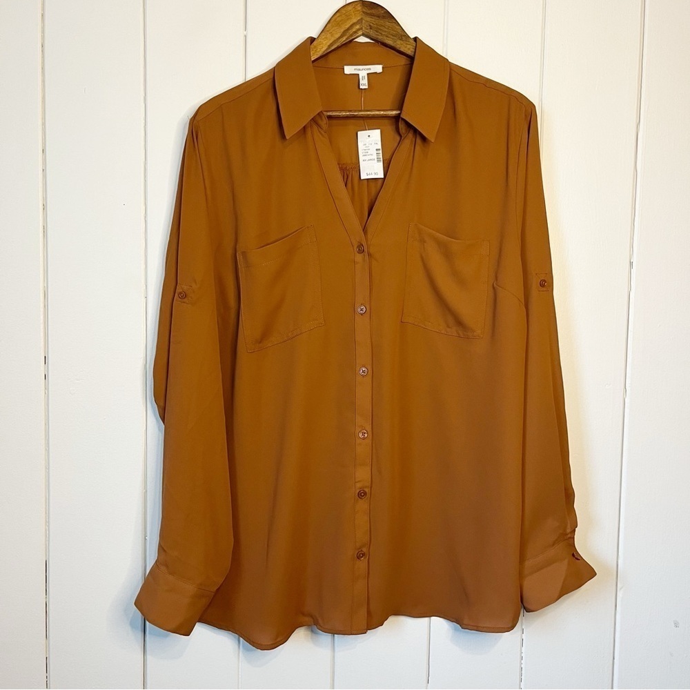 Maurices Rust/Brown Button Down Top. Size XXL. NWT.